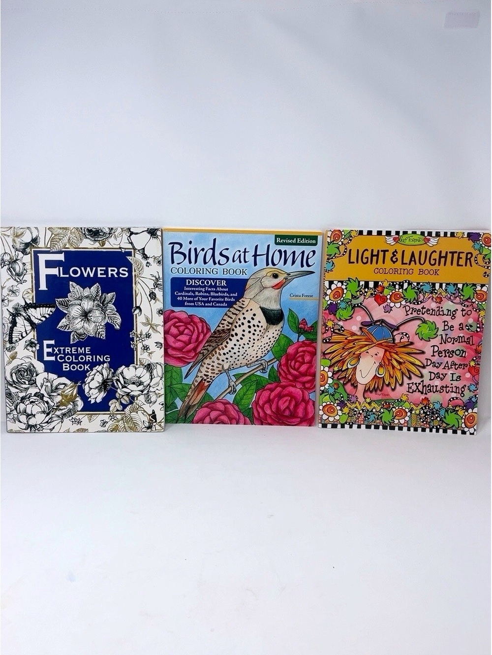 Lot 3 Adult Coloring Books Flowers Birds @Home Suzy Toronto Light & Laughter NEW